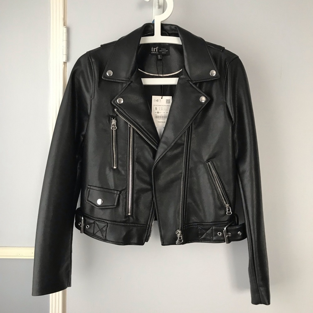 Zara TRF trafaluc leather jacket motorcycle NEW - Picture 3 of 7